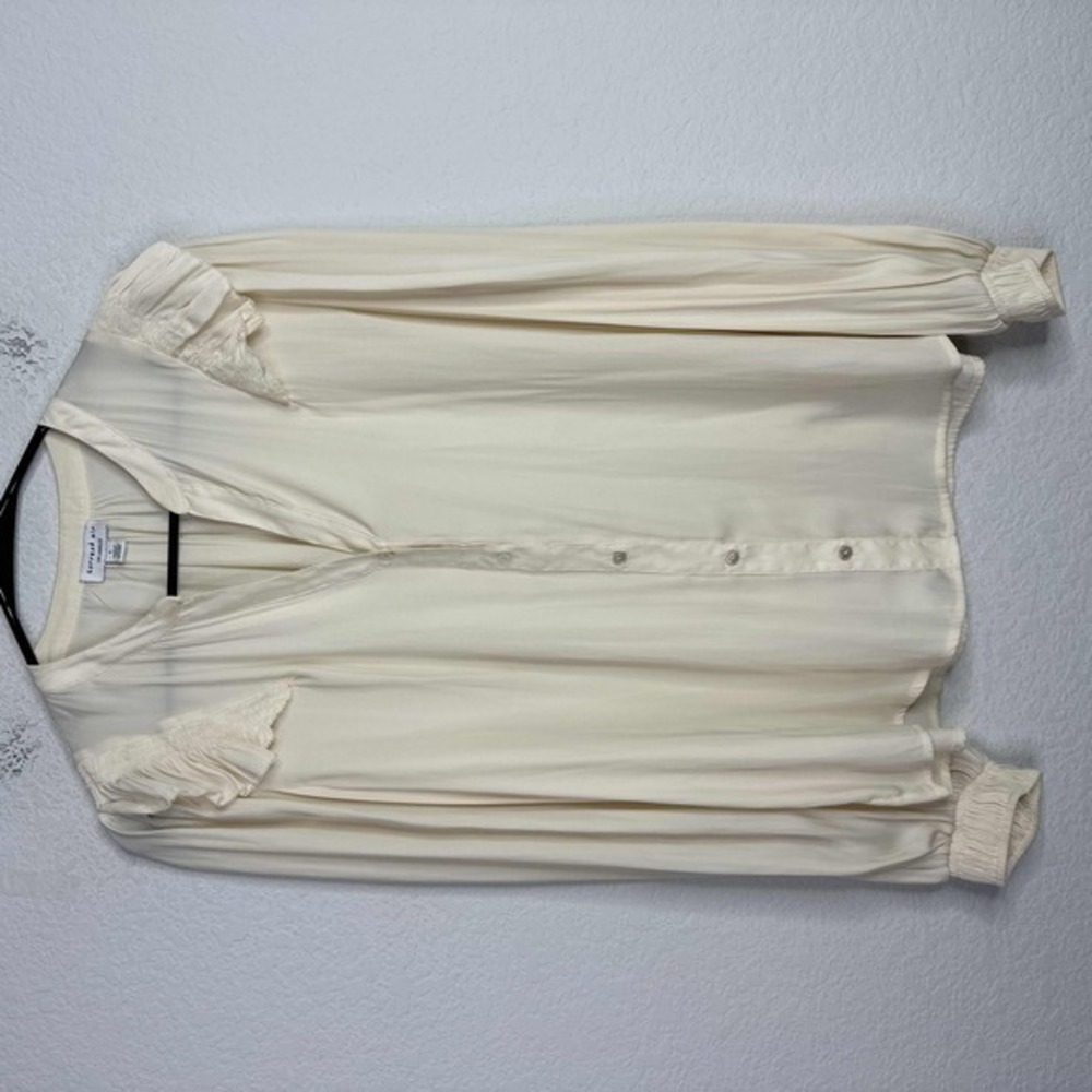 Current Air Shirt Womens Large Beige Long Sleeve Button Boho Whimsical Blouse
